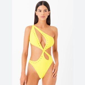 Gigi C- Diana Asymmetrical One Piece. Sz M. Lemon yellow. NWT. RP$200. SEXY!!!